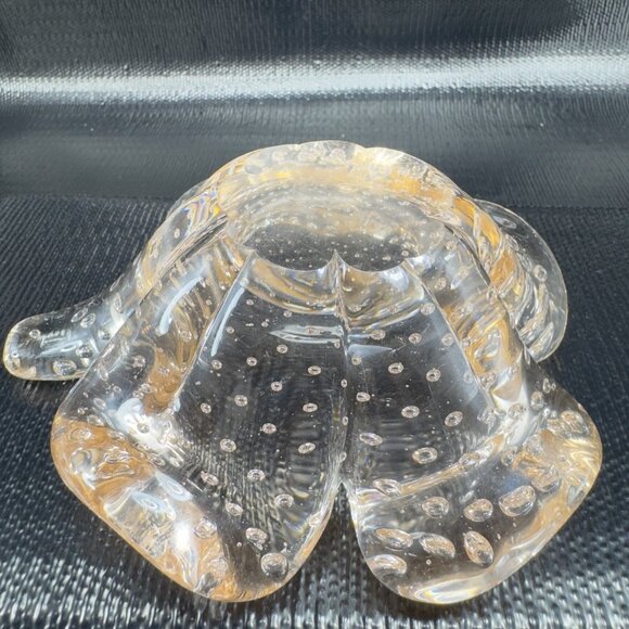 Murano Art Glass Controlled Bubbles Light Pink Leaf Clover Heavy Dish Bowl VTG - Picture 5 of 13